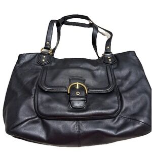 COACH Campbell Belle Black Leather 3-Compartment 2-Handle Shoulder Bag Carryall